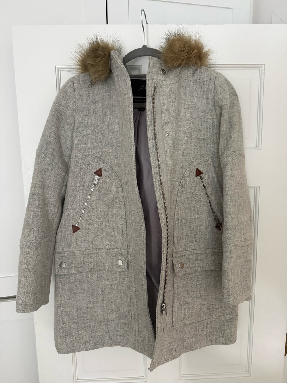 J.Crew Grey Wool Chateau Parka in Itaian Stadium Cloth - 0 Petite